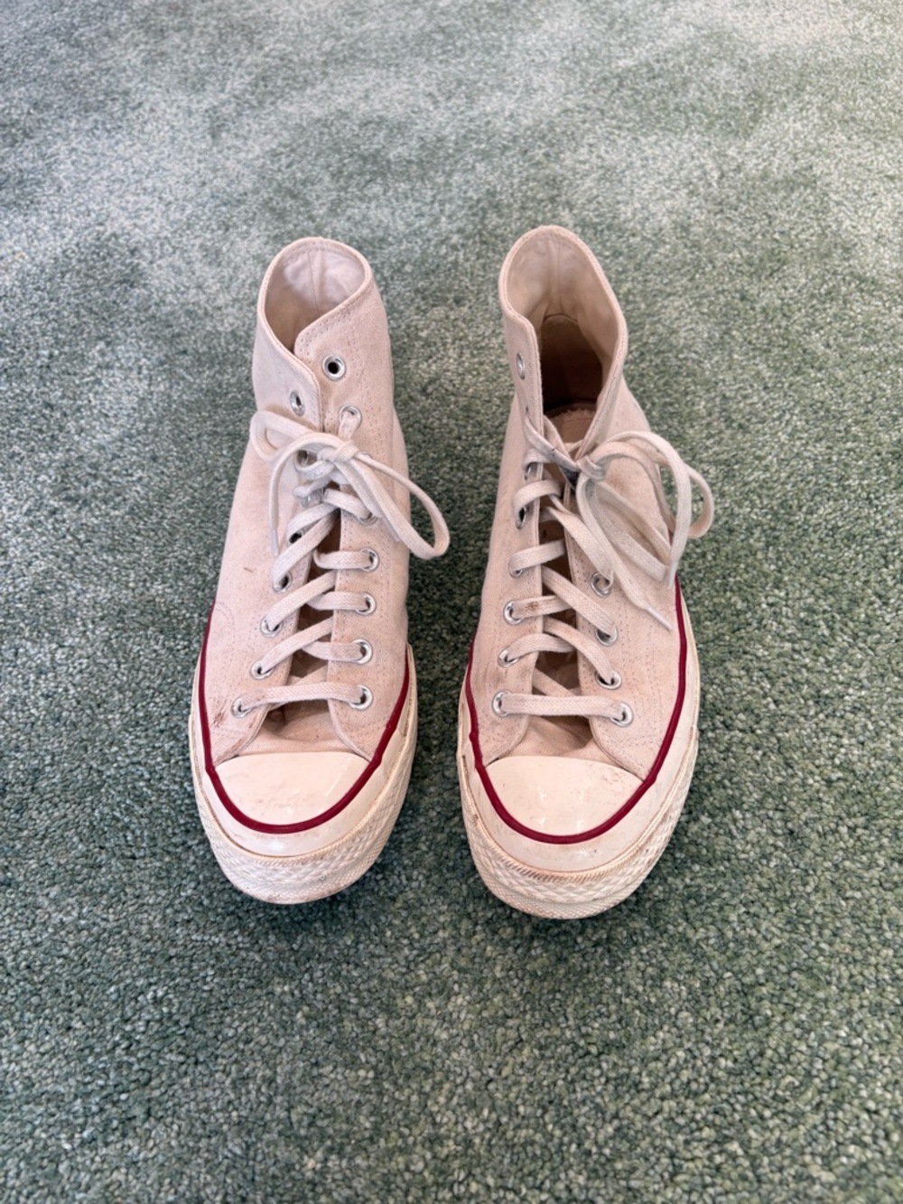 Converse High-Top Canvas Sneakers in Beige with Red Trim